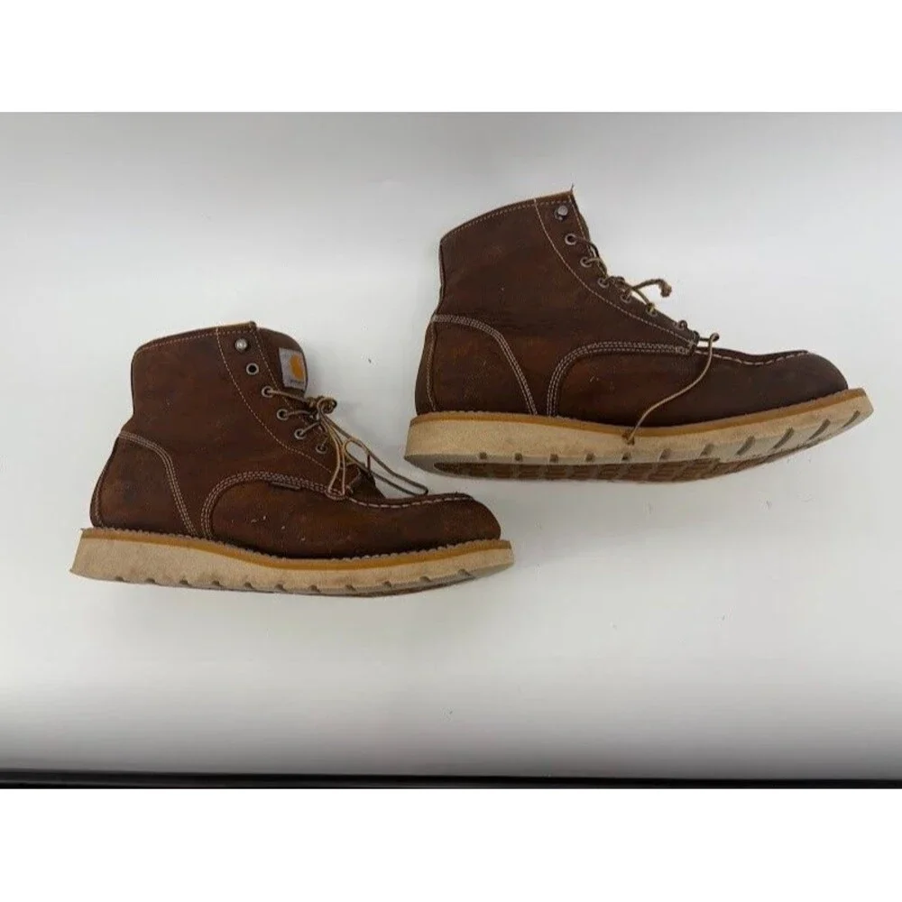 Men Sz 11.5 Carhartt CMW6295 Waterproof Steel Toe Wedge Work Boots Brown Leather